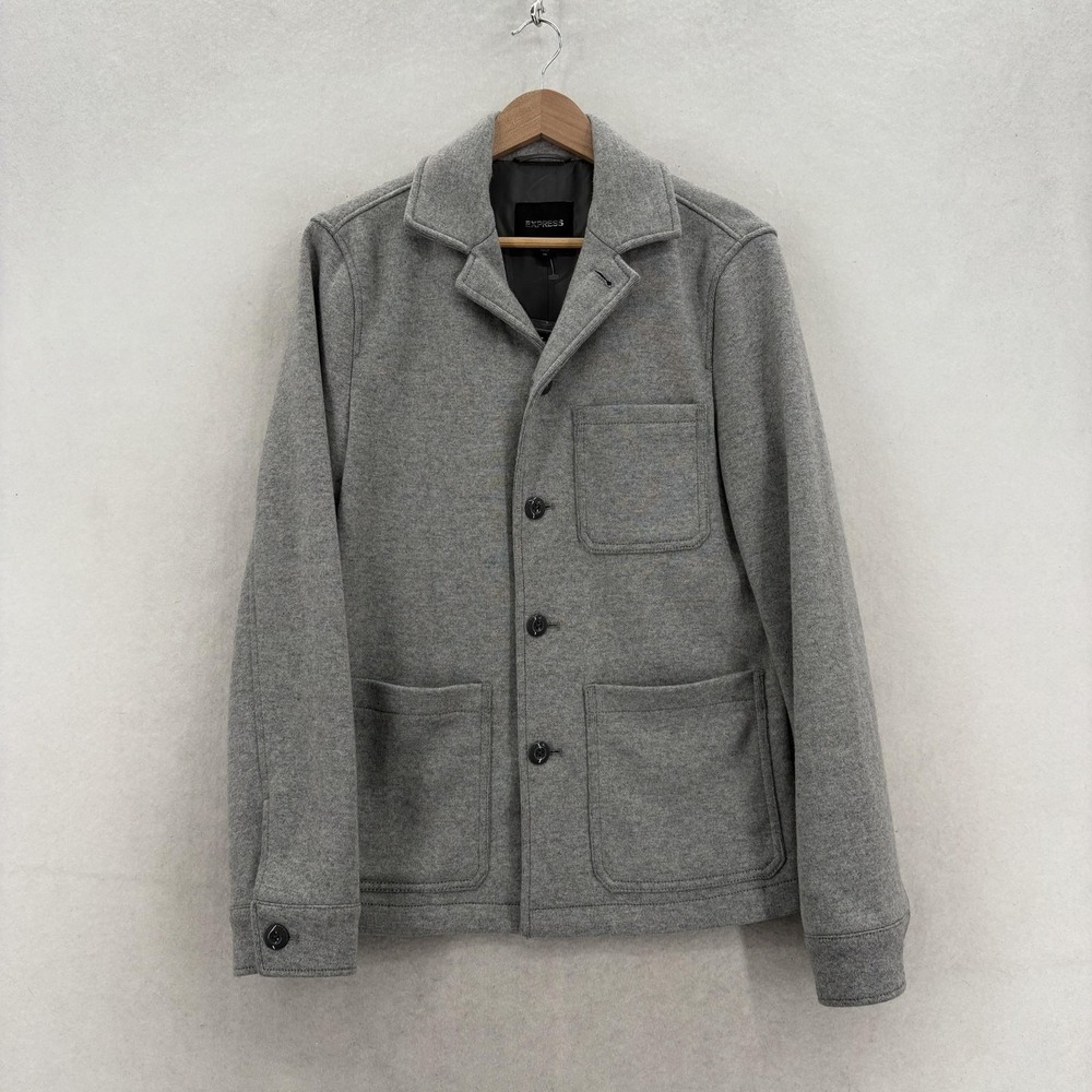 Express Jacket Mens XS Gray Wool Blend Knit Button Front Pea Coat Lined Pockets